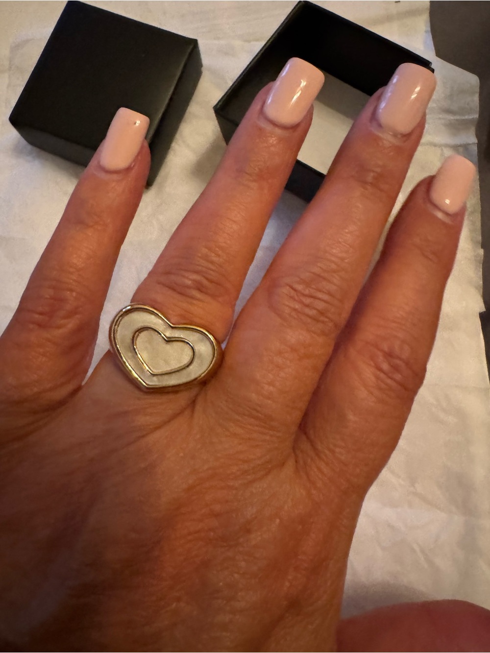 Heart-Shaped Two-Tone Gold Ring - Women's white Accent